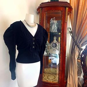 Free People- Long Sleeve, Ruched Crop Top- Black.